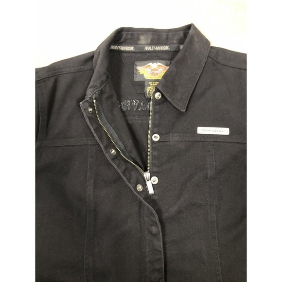 HARLEY Davidson womens black denim jacket sz XL Pockets, Zipper Arms, Embroidery - Picture 2 of 11